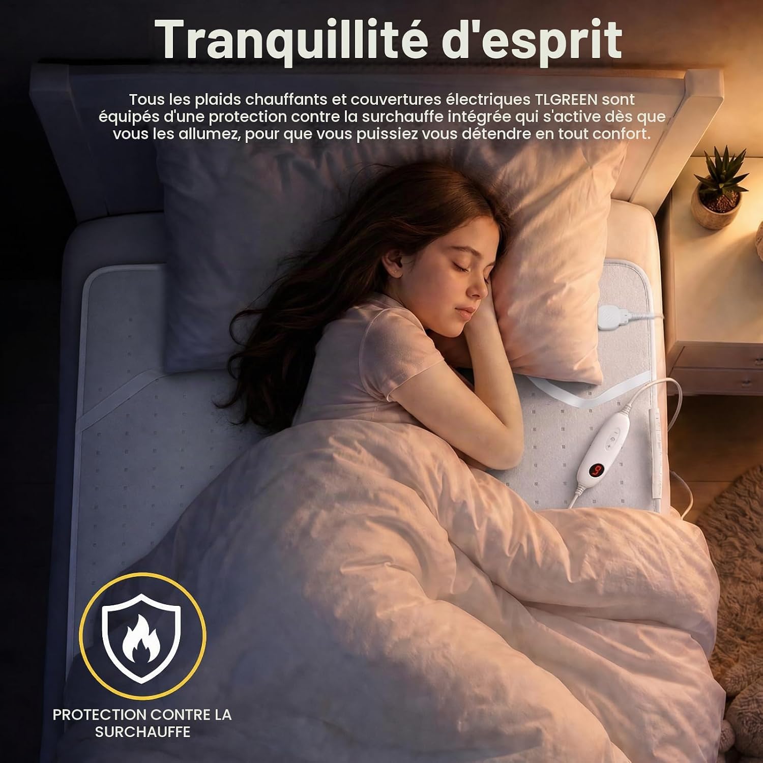 Detalle de TLGREEN EU-MP2410 elektrische bedwarmer 150 x 80 cm, 6 warmtestanden