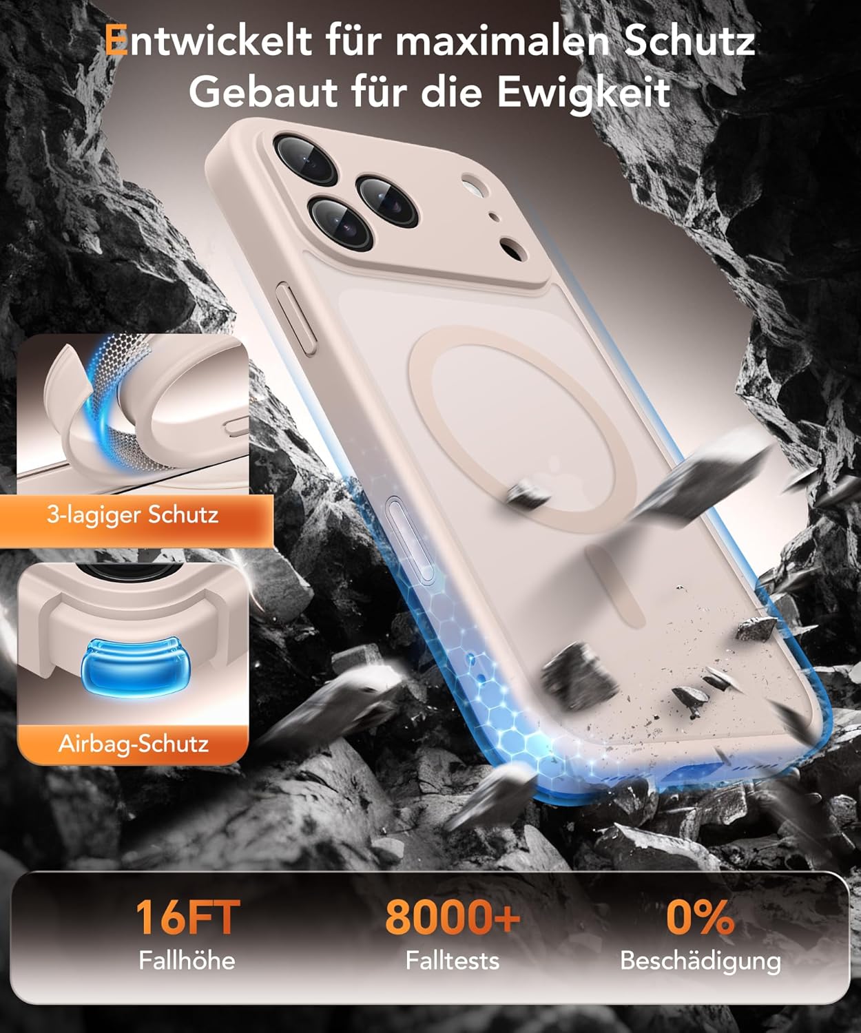 Thumbnail 4 de GOLBINBOX Magnetische Hülle für iPhone 17 Pro mit Sichtschutz (MagSafe, stoßfest, matt transparent) – Roségold
