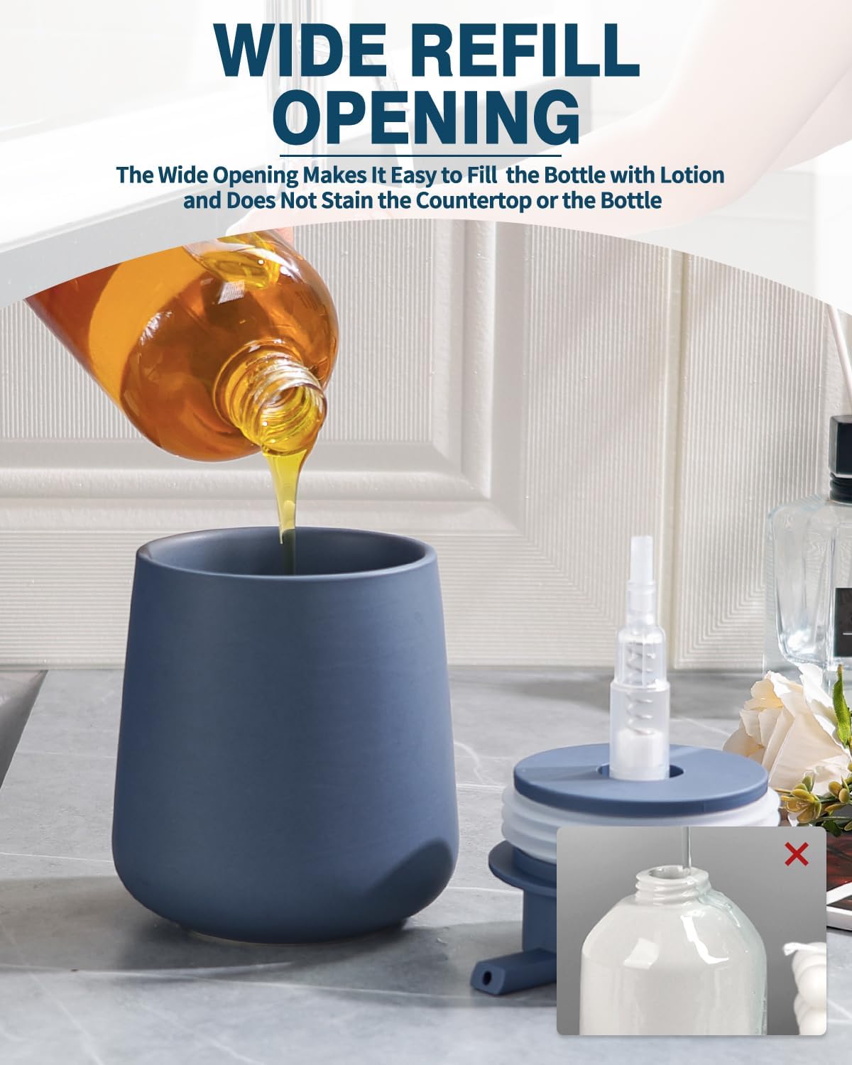 Thumbnail 3 de BosilunLife ceramic dish soap dispenser in blue (12oz, refillable pump)