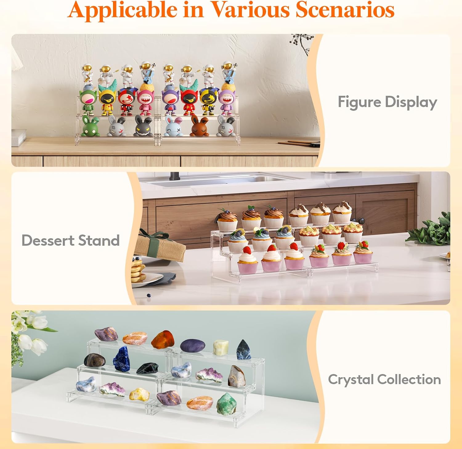 Detalle 2 de Lifewit 24488 3-Tier Clear Display Riser, 9-Inch Plastic Stand