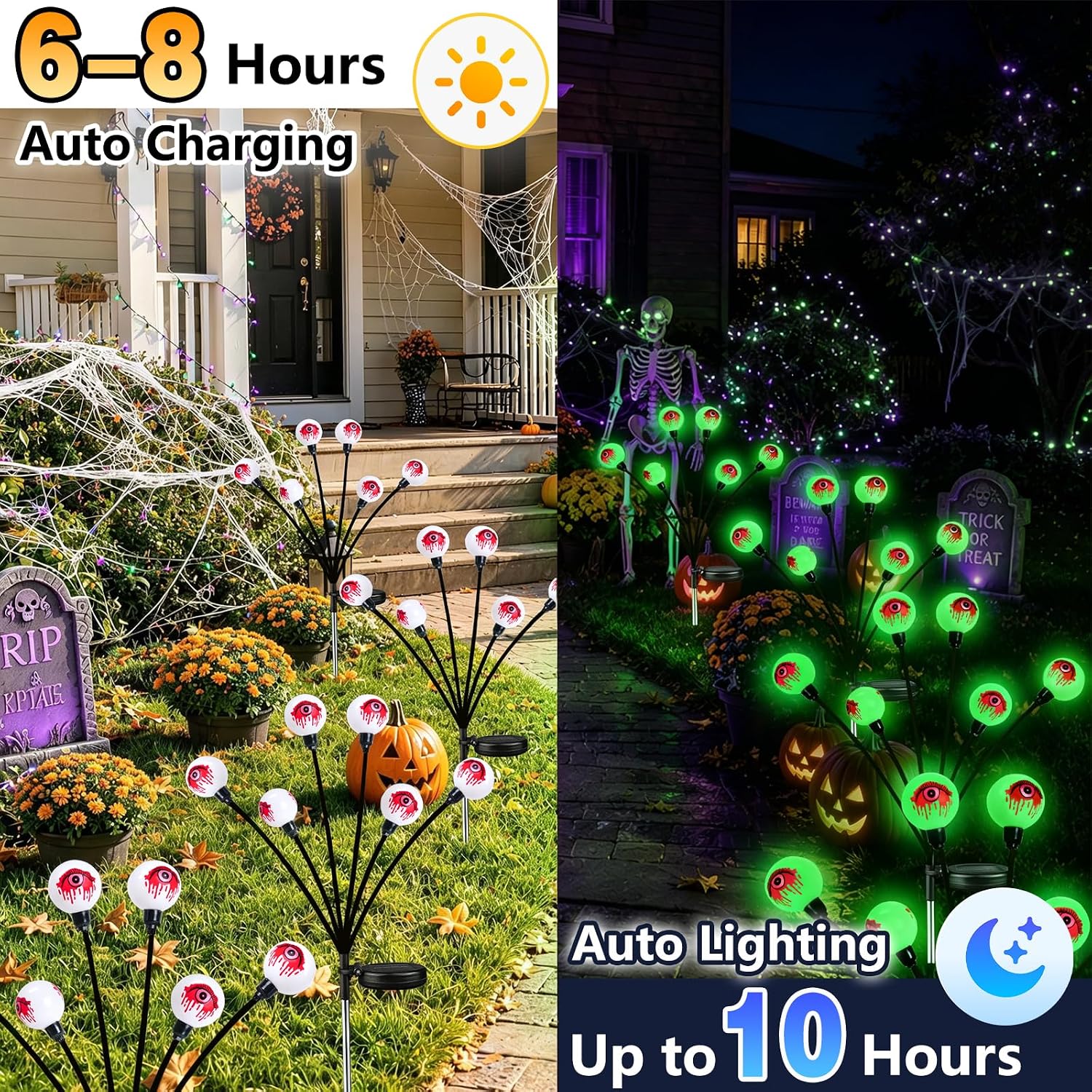 Detalle 2 de EEW CY-Eyeball Solar Halloween Path Lights, 8-Pack, 48 Green LEDs