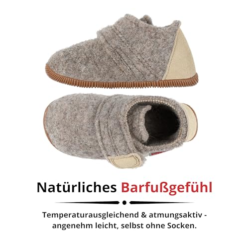 Detalle 1 de Giesswein Oberstaufen Slim-Fit Kinderhausschuhe aus Schurwolle mit Klettverschluss