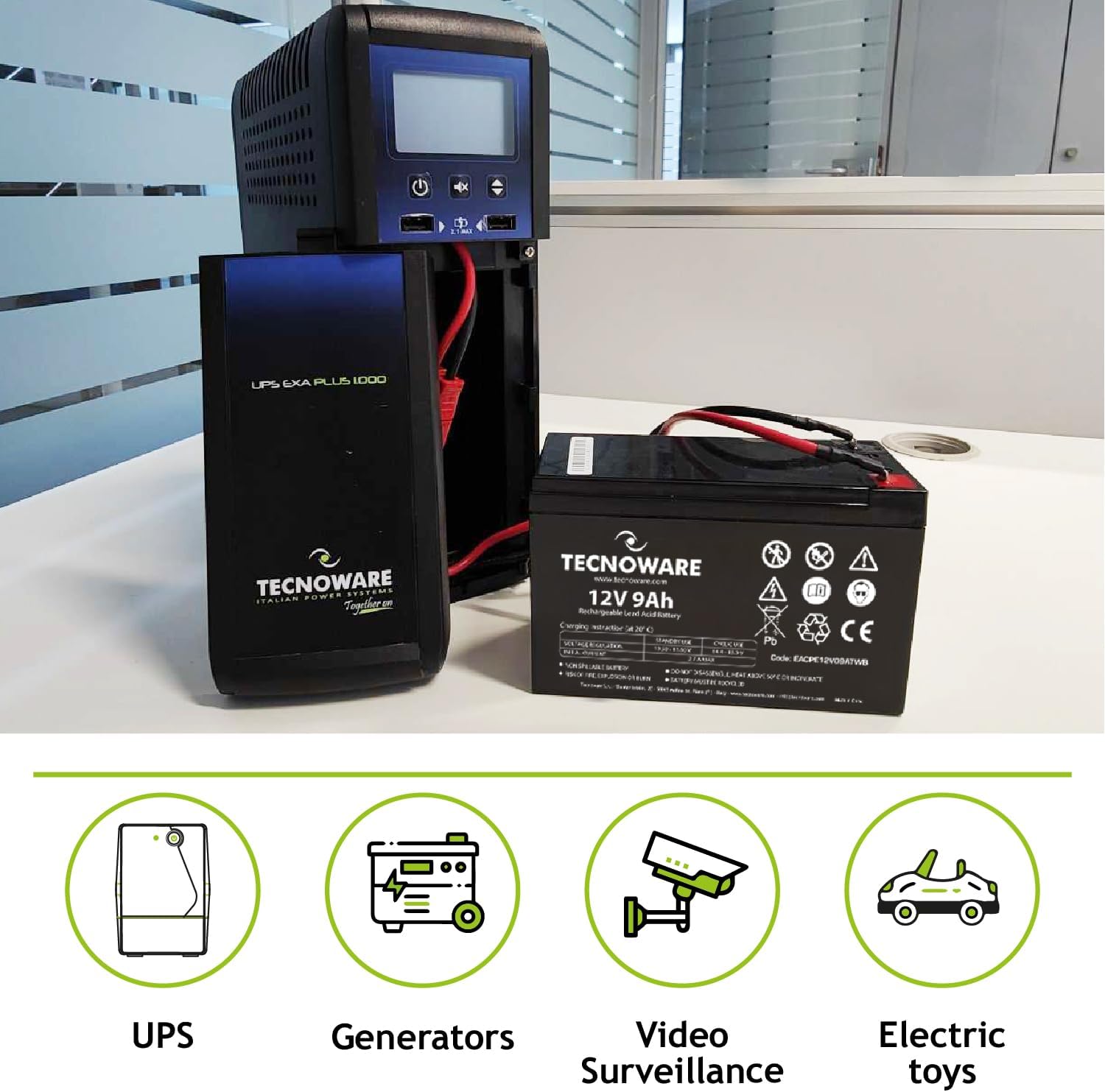 Detalle 2 de Tecnoware Power Systems Ersatzbatterie für USV: 12V 9Ah (Faston 6,3 mm), plombiert, kompakt