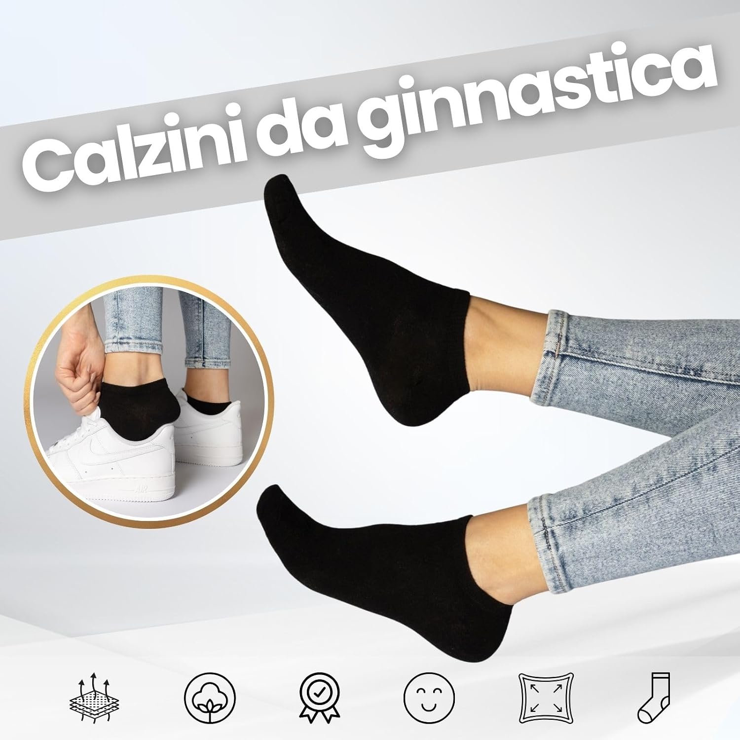 Detalle de sockenkauf24 – 10 Paia Calzini Corti Uomo Donna, cotone traspiranti