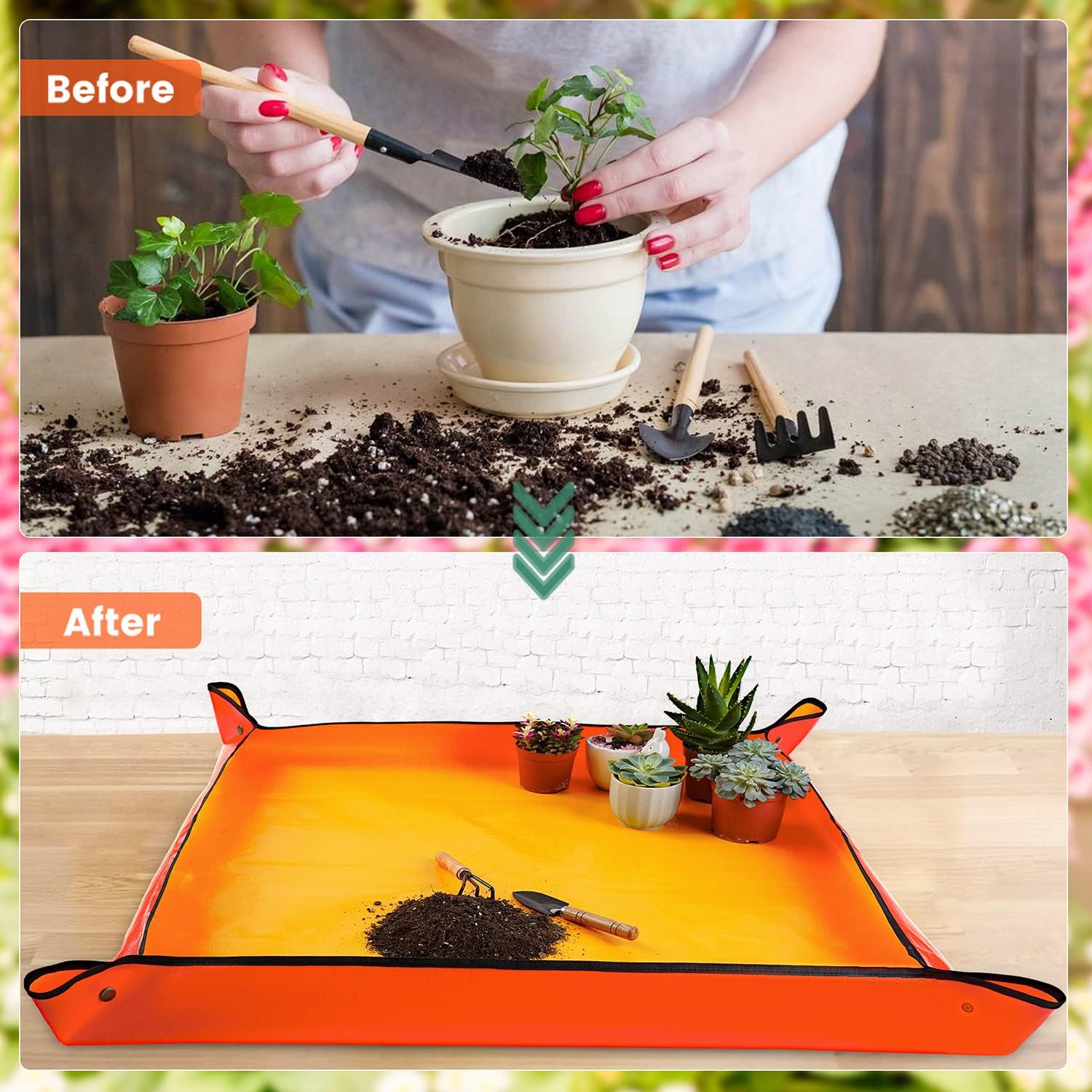 Detalle de Onlysuki JH-0100 Extra-Large Repotting Mat, 39.5" Square Waterproof Tray
