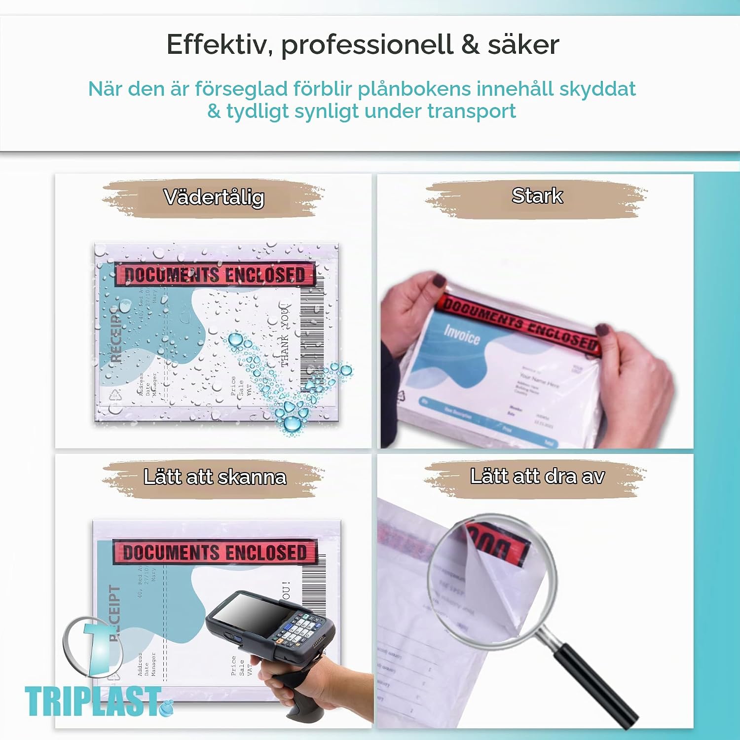 Thumbnail 2 de Triplast A6-dokumentfickor, 158 x 110 mm, tryckta och självhäftande, 100-pack