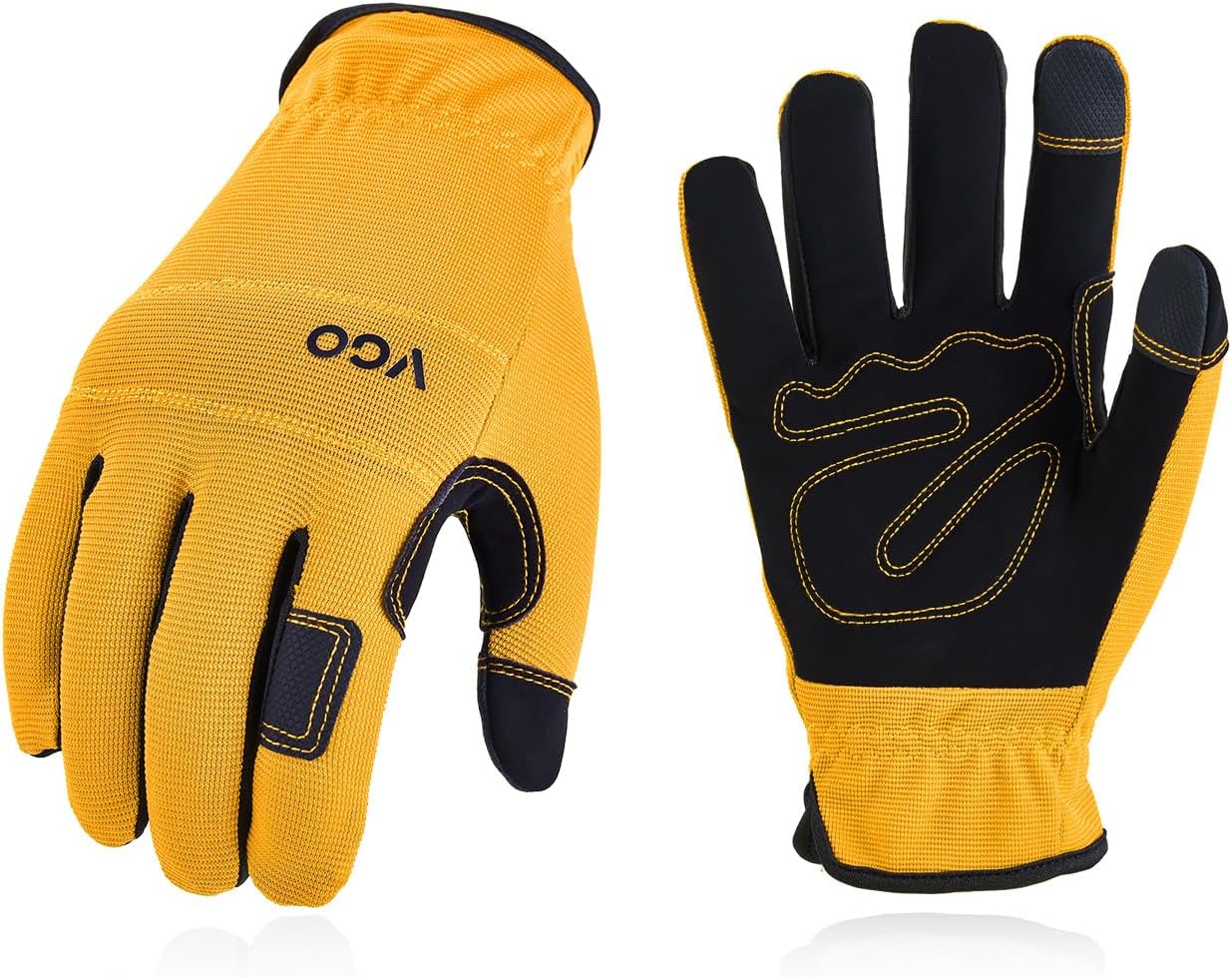 Thumbnail 6 de Vgo… 2 Pairs Safety Work Gloves (NB7581) – Faux leather palm, touchscreen fingertips, EN388 work gloves in grey, size M
