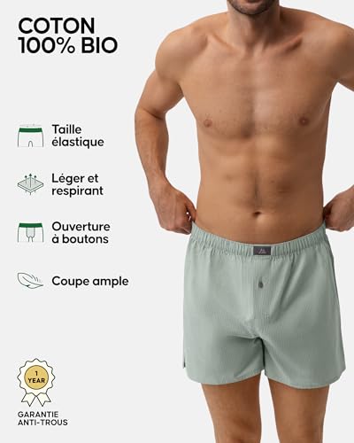 Detalle 2 de DANISH ENDURANCE Boxers Tissés Hommes – Lot de 4 ou 6, Mélange Vert/Rayures, M