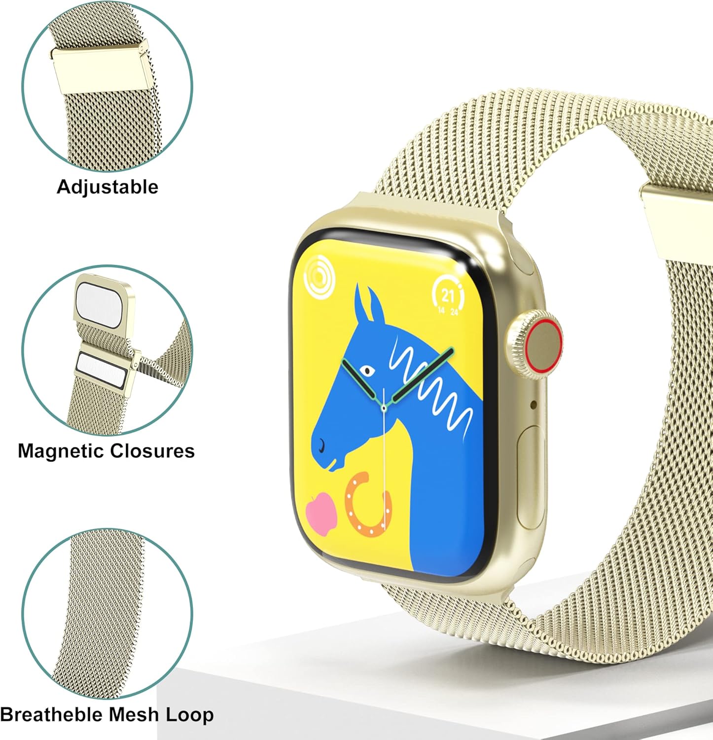 Thumbnail 1 de Higgs Metal Strap for Apple Watch – Magnetic Mesh Band, 38–49mm, for iWatch Series & SE