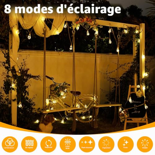 Detalle 2 de Ollny Guirlande Lumineuse Extérieure Solaire 8 m - 16 Ampoules S17, corde en chanvre