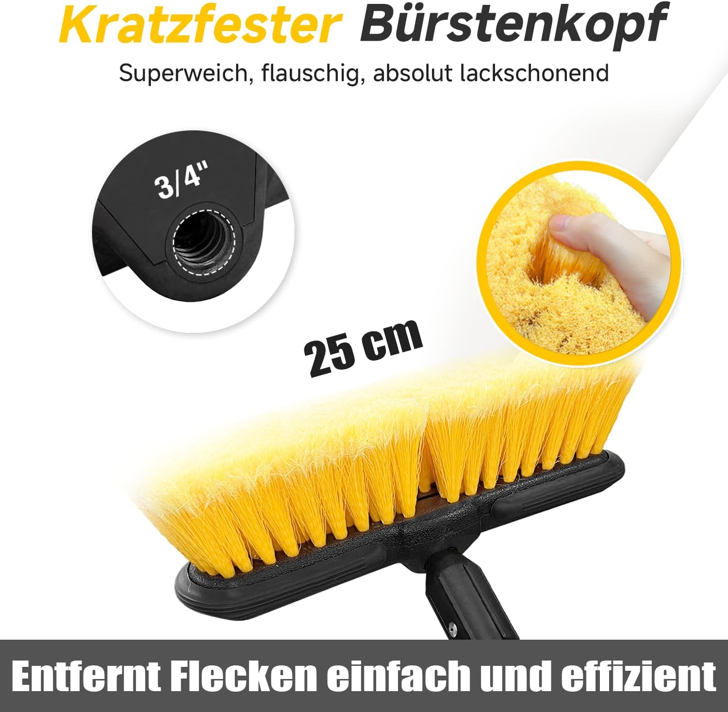 Thumbnail 1 de Autowaschbürste mit Verlängerungsstange (151 cm) und 25 cm weiche Borsten – gelb