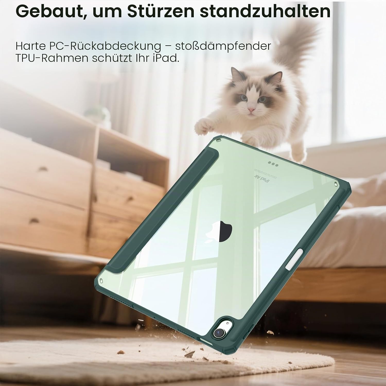 Thumbnail 6 de Fintie Hybrid Hülle für iPad Air 11 Zoll (M4/M3/M2) & iPad Air 4/5 10,9 Zoll – dunkelgrün, mit Stifthalter
