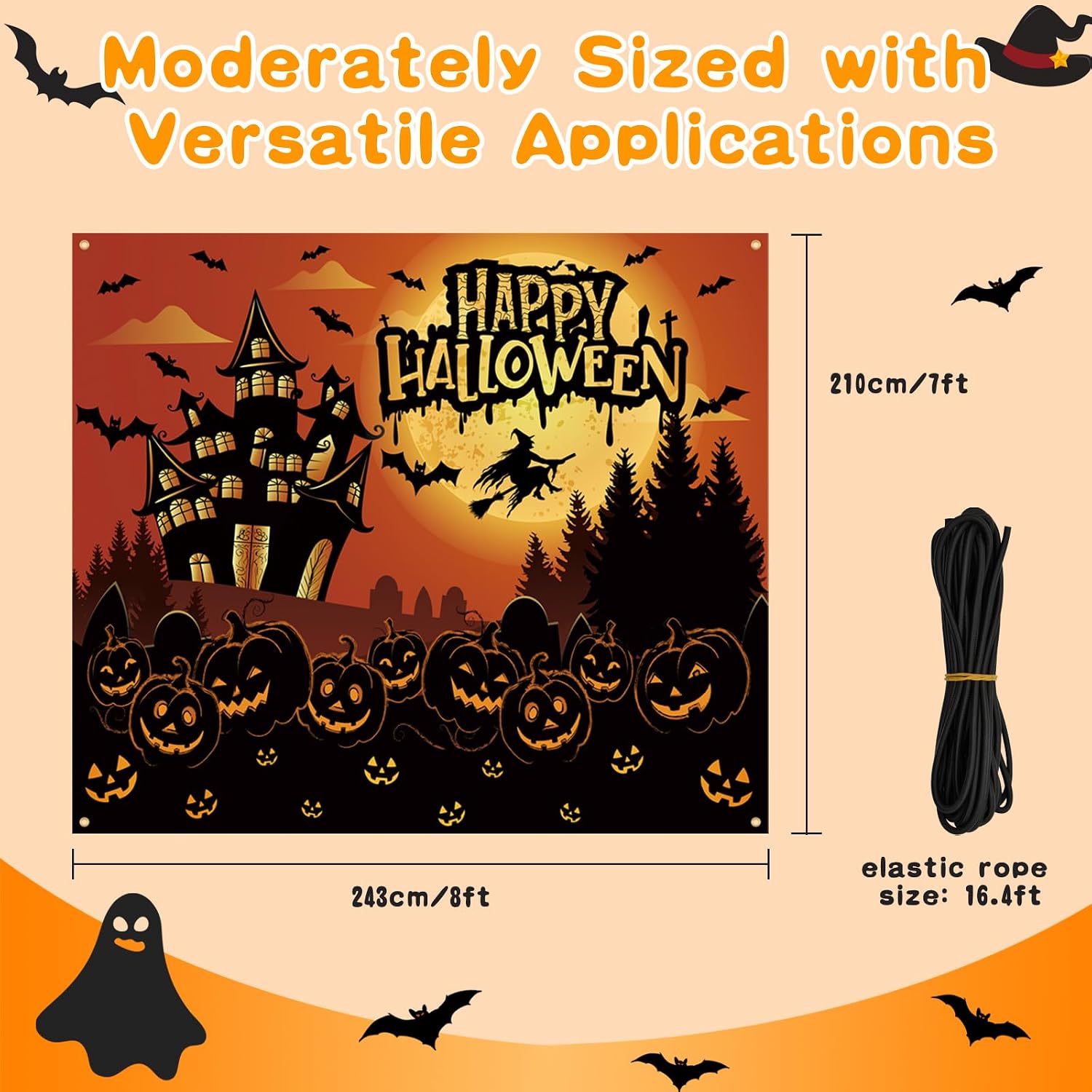 Detalle de XMZFAC 7 x 8 ft Halloween Garage Door Cover, Polyester Pumpkin Banner