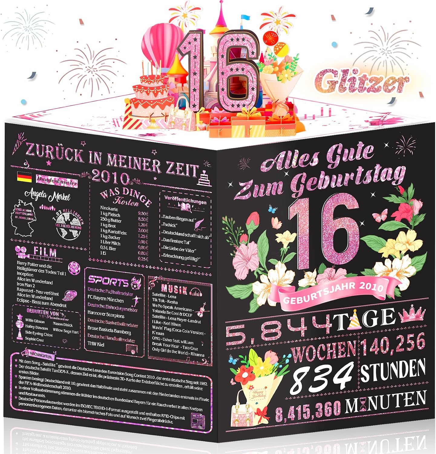 Detalle de OLOSONG Geburtstagskarte zum 16. Geburtstag – 3D Pop-up Karte mit „16“, Roségold-Optik, Umschlag