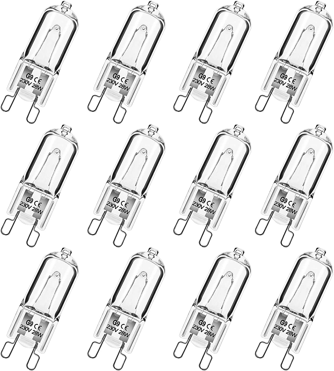 Detalle de Simusi G9 Halogen Light Bulbs, 28W Dimmable Capsule, Warm White 2700K, 12 Pack