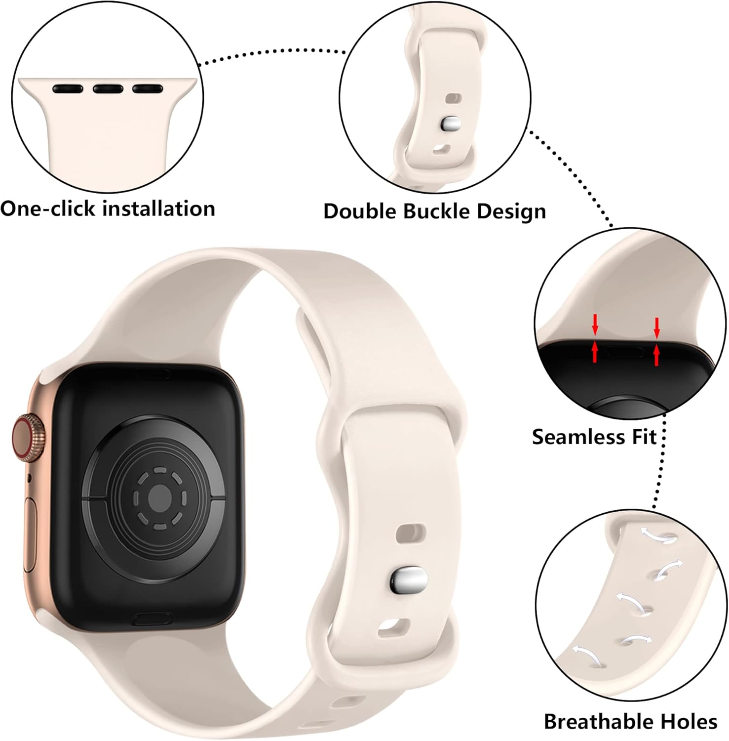 Thumbnail 5 de Epova Silicone Strap for Apple Watch – Starlight, Small (44/42mm, Series 1–11, Ultra)