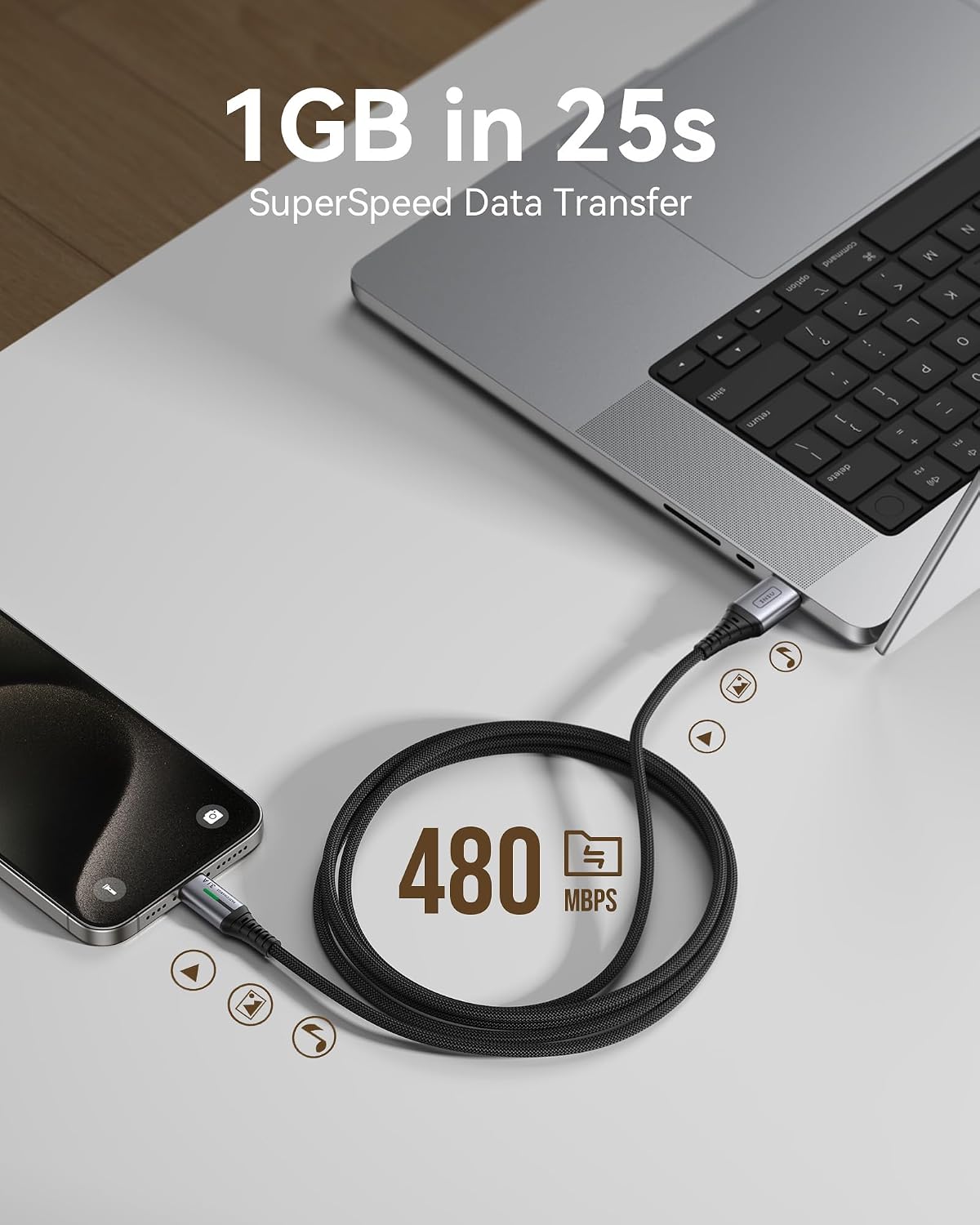 Detalle 2 de INIU USB-C Charger Cable (2-Pack, 1m) – 3.1A USB-A to USB-C fast charging braided cable