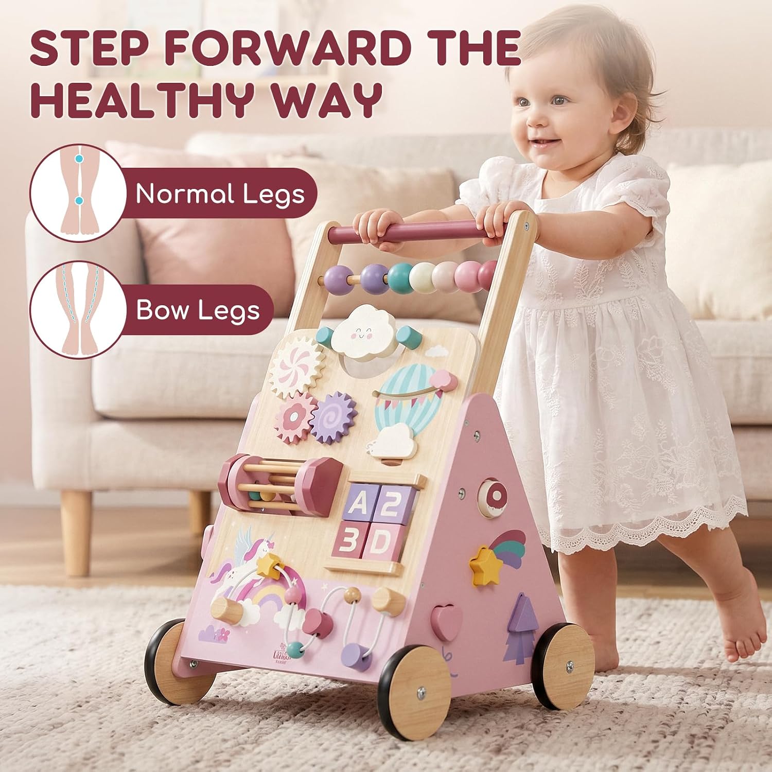 Detalle 2 de Lehoo Castle BW-002 Unicorn Wooden Baby Walker with Adjustable Speed and Activity Center