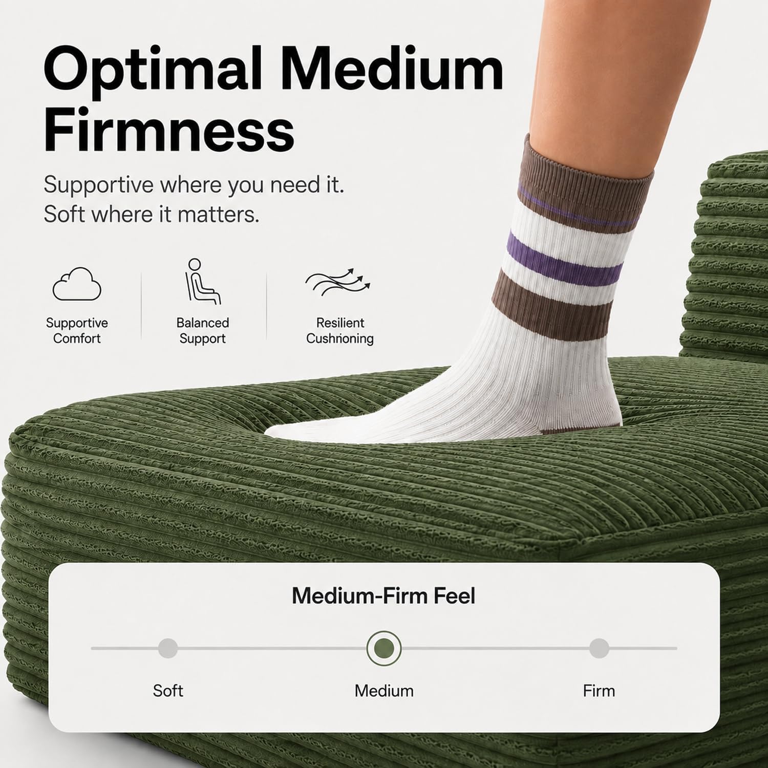 Thumbnail 6 de Yomsum SF658Green-R 96-Inch Modular Sectional Sofa, Green Corduroy, Right-Facing Chaise