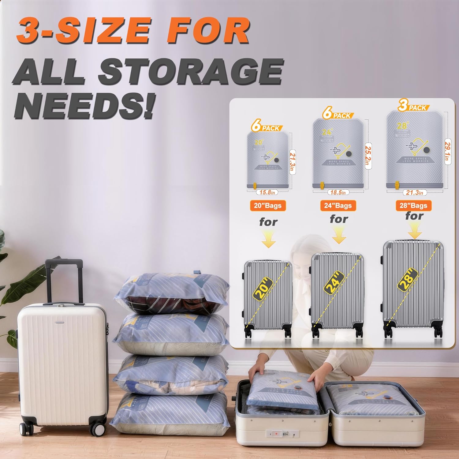Thumbnail 1 de 15-Pack Vacuum Bags for Travel with Wireless Rechargeable Pump (Carry-on Compression Set)