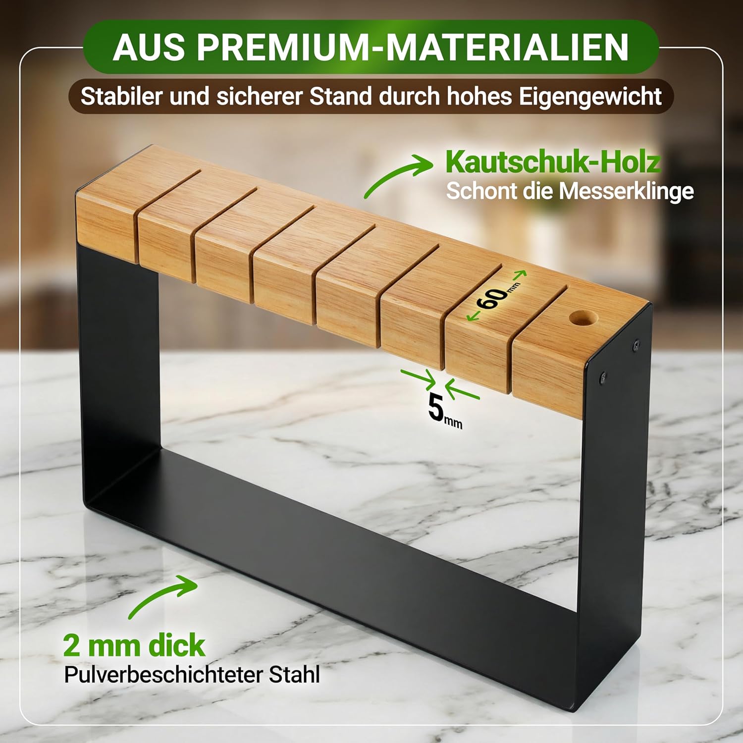 Detalle 2 de Messerblock ohne Messer aus Holz (schwarz) für 7 Messer und 1 Wetzstahl – Neues Modell 2025