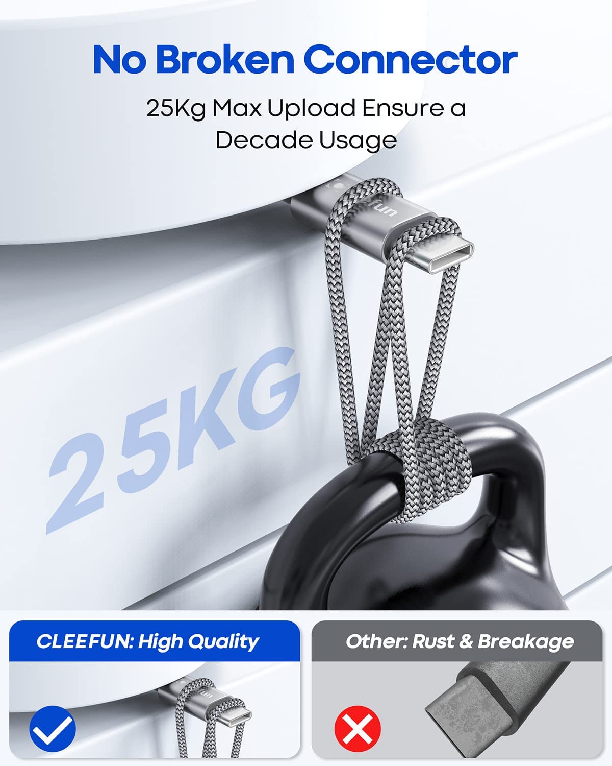 Thumbnail 5 de CLEEFUN Long USB-C to USB-A 3 m fast charging cable