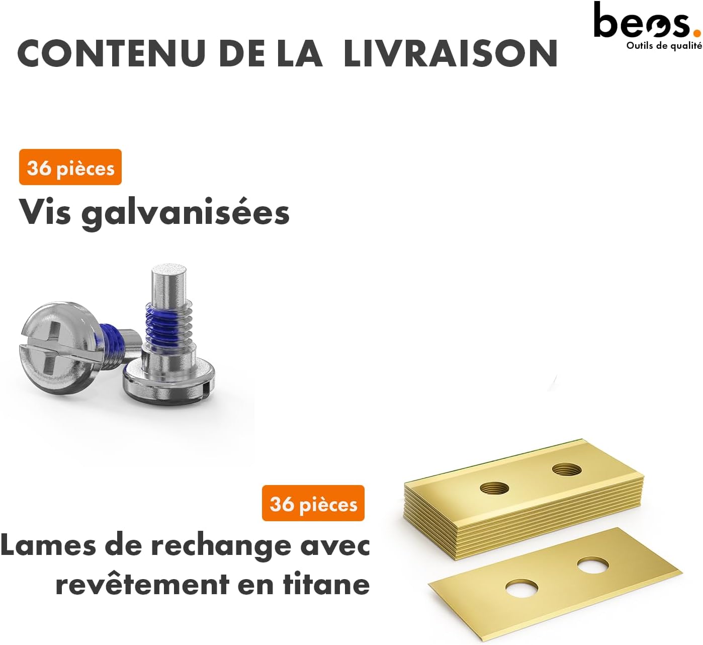 Thumbnail 5 de BEOS 36 x Lames de Rechange Premium Titan avec vis de sécurité pour Mammotion (LUBA, LUBA 2, YUKA, LUBA Mini & YUKA Mini)