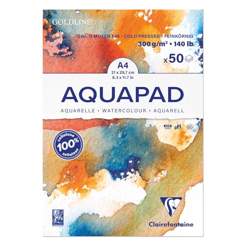Detalle de Clairefontaine 975721C Bloc Encollé Goldline Aquapad – Papier Aquarelle 300 g, A4, 50 feuilles