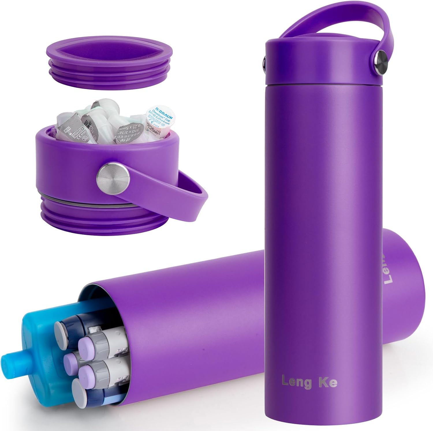 Detalle de SUNMON Insulin Cooler Travel Case, TSA-Approved, Purple, Holds 1–5 Pens