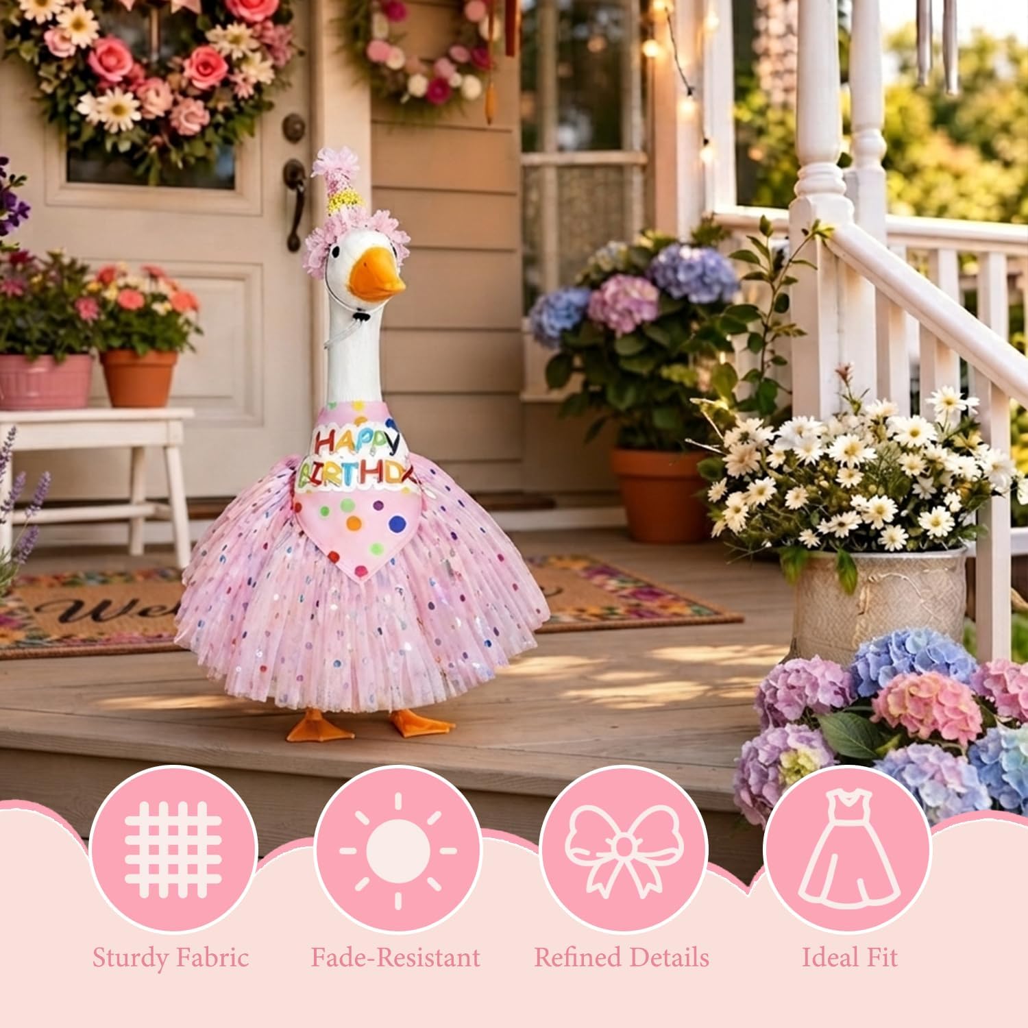 Detalle de MEQUER Porch Goose Birthday Outfit Set with Pink Tutu, Hat and Bandana