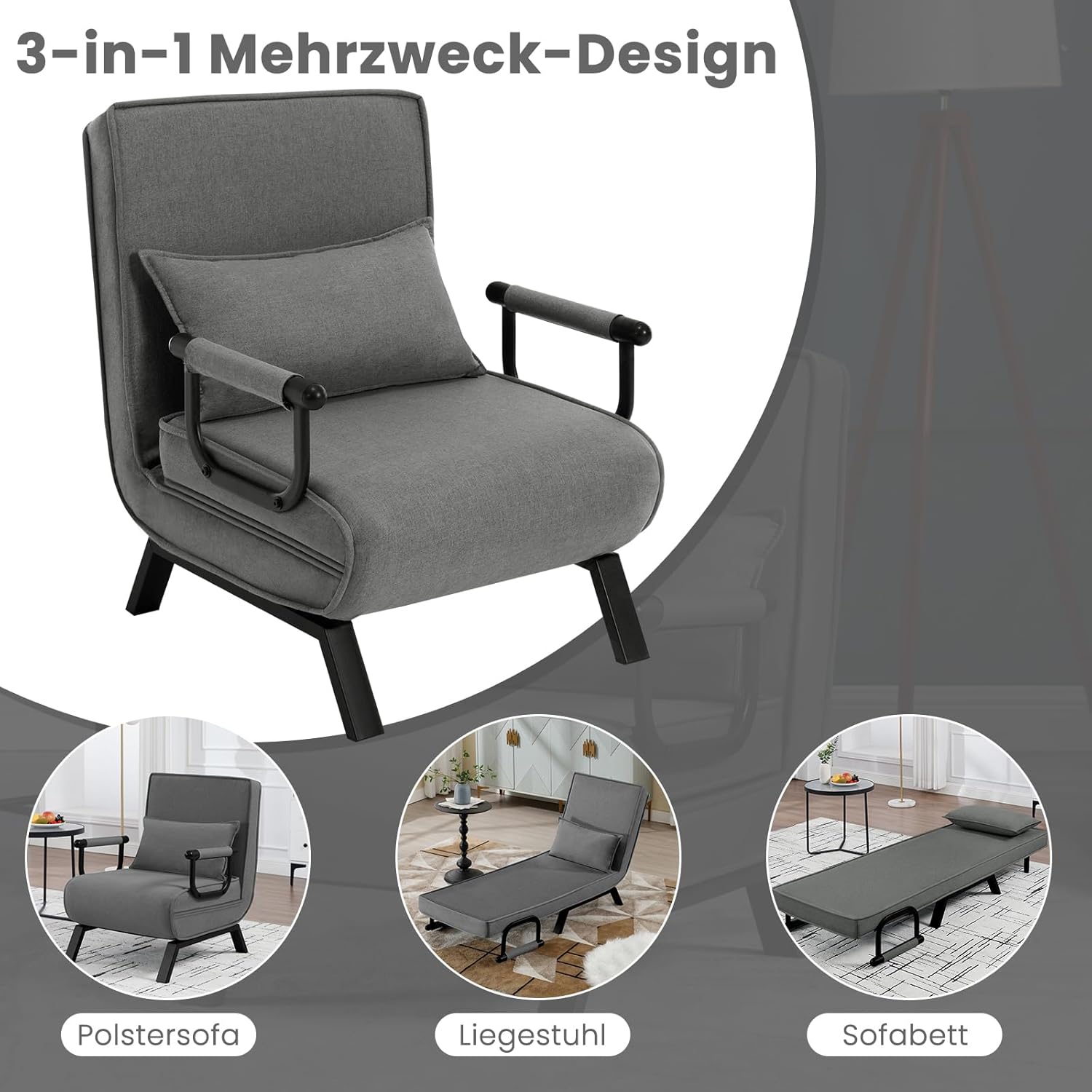 Detalle 2 de WOLTU Schlafsessel 3-in-1 mit Bettfunktion und verstellbarer Rückenlehne (Dunkelgrau)