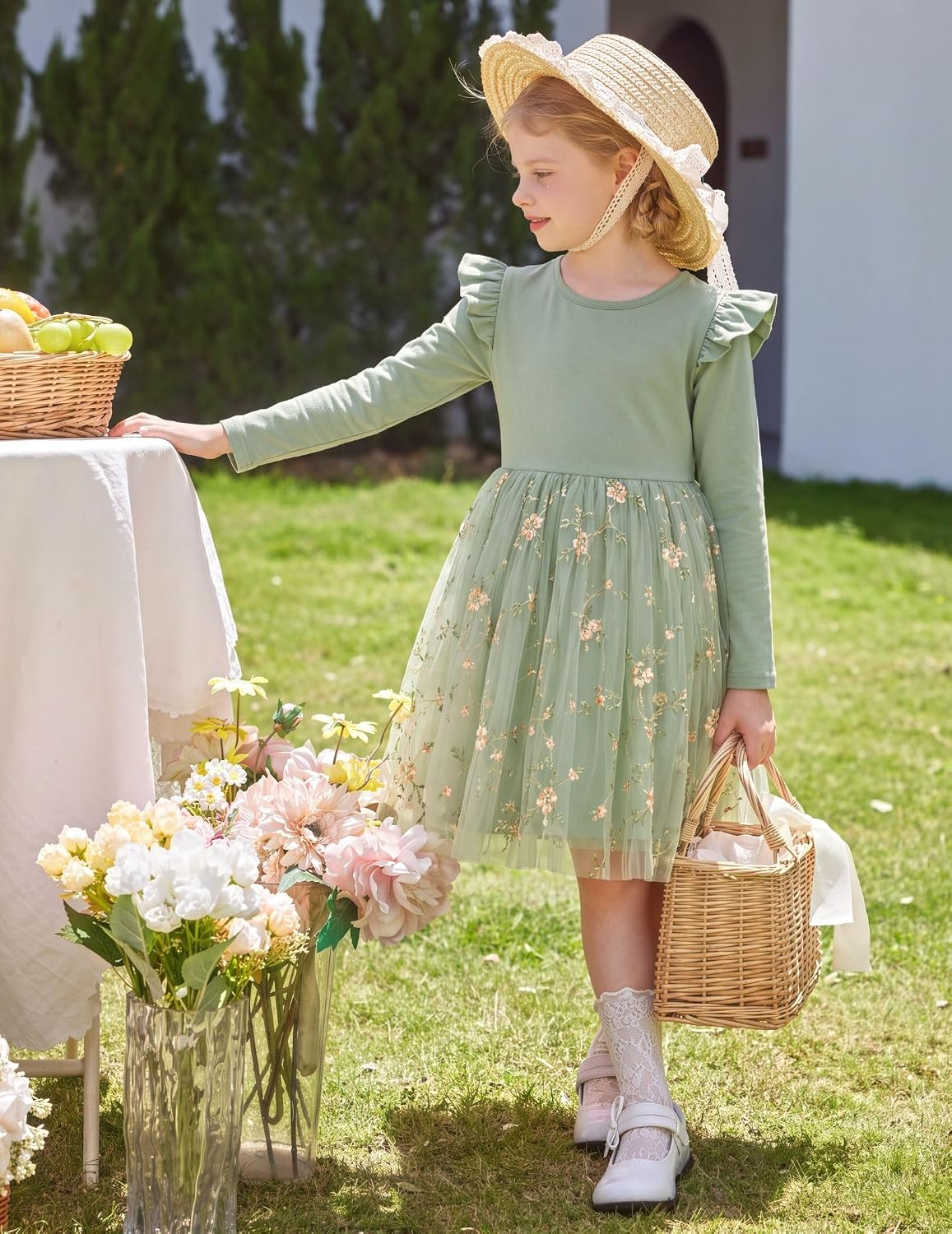 Detalle de Arshiner Toddler Girls’ Long-Sleeve Tulle Dress, Ruffle Sleeves, Sequin Hem, 2–6Y