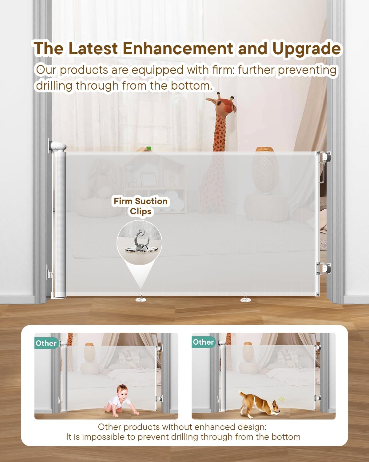 Detalle de BBsecure SG025 Retractable Baby Gate, 71" Wide, 34" High, White