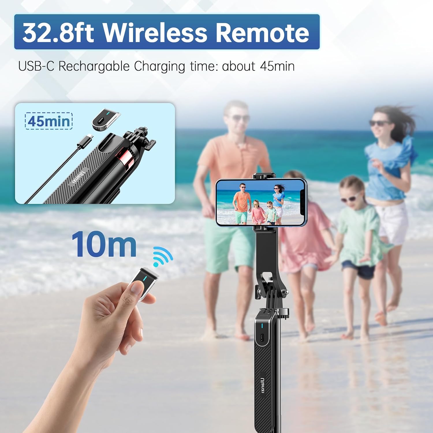 Detalle 1 de ULANZI MA09 Phone Tripod, 71-Inch Selfie Stick with Rechargeable Remote