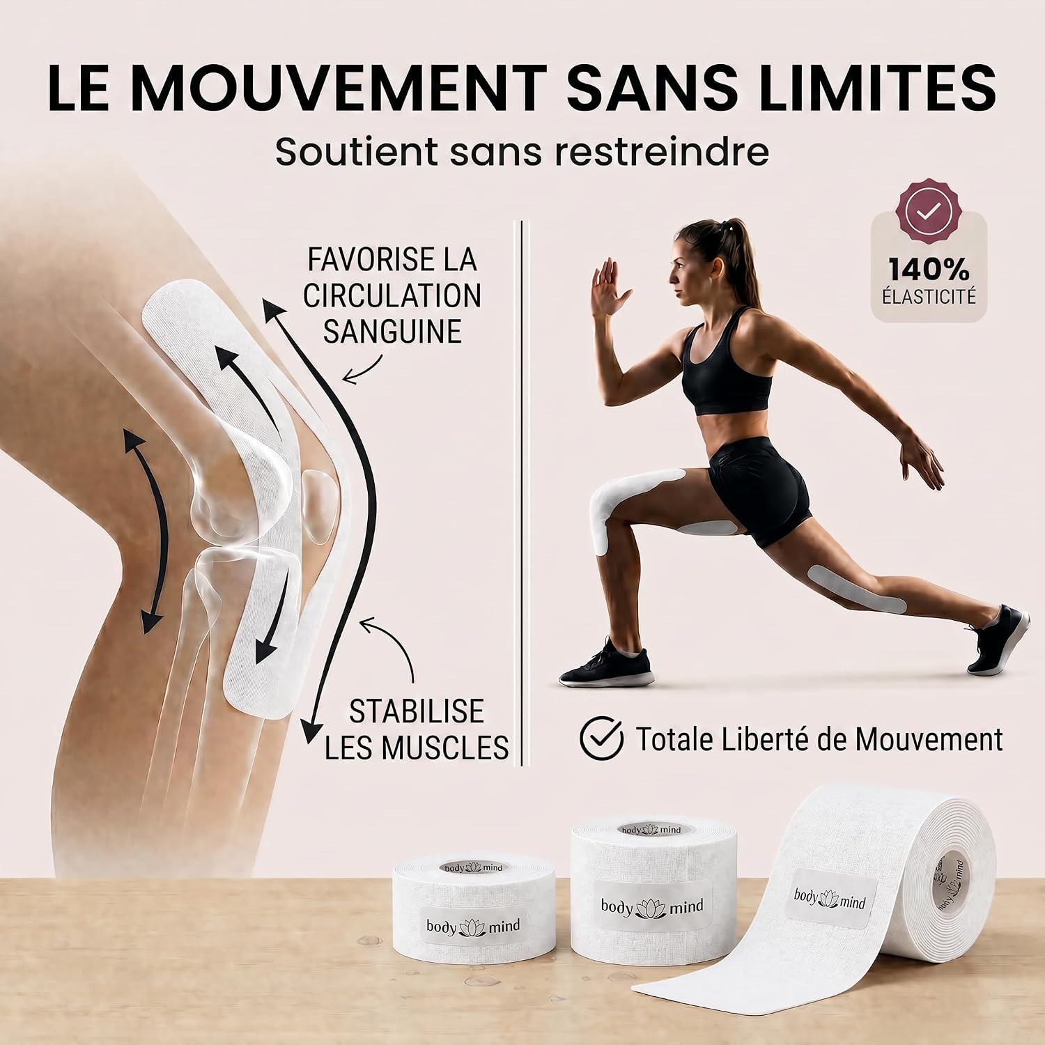 Thumbnail 3 de Body & Mind Ruban Kinésiologique Élastique 5 m — coton respirant, 3 largeurs et 6 couleurs