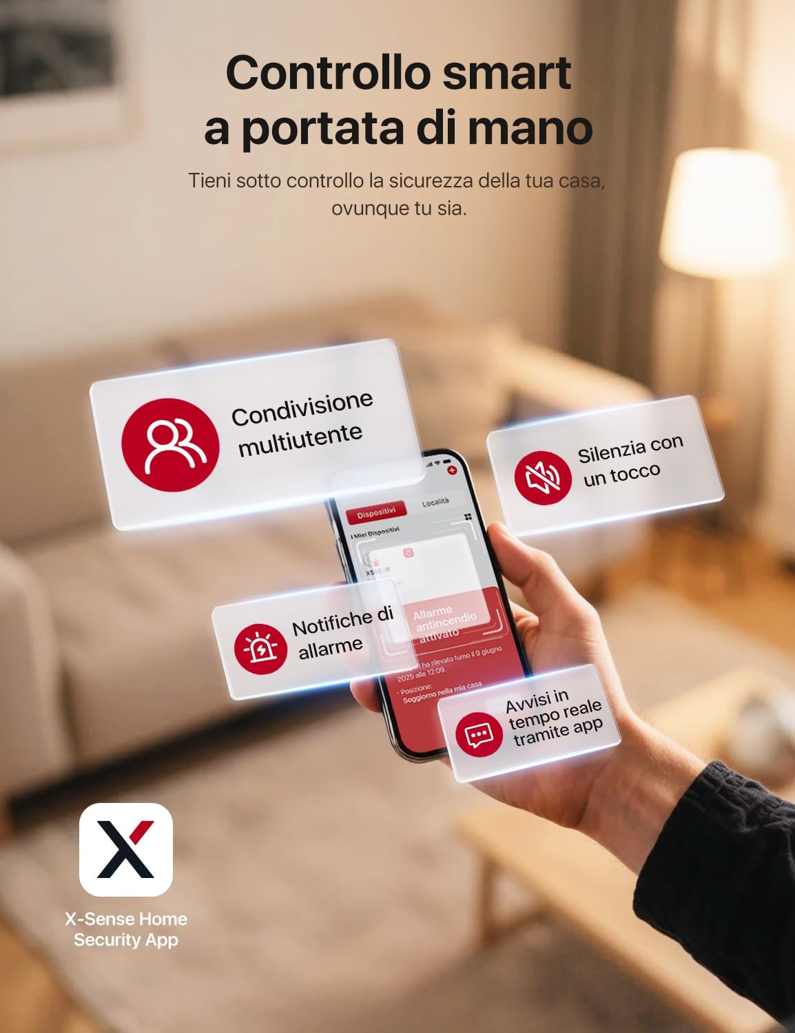 Thumbnail 2 de X-Sense XS0E-iR Rilevatore di fumo Wi‑Fi con app, modalità notturna e batteria sostituibile (3 pezzi)