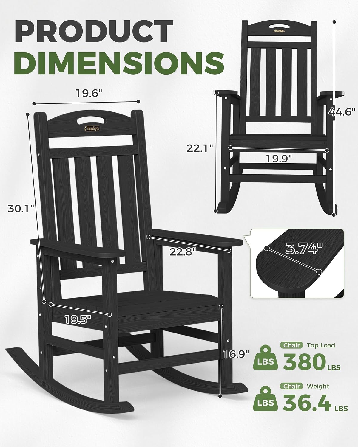 Thumbnail 2 de SUUNYN HDPE Patio Rocking Chair Set of 2, Oversized All-Weather Rockers