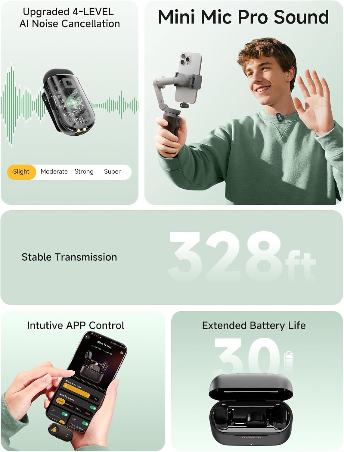 Detalle 2 de MAONO WM622 T1 mini Wireless Lavalier Microphone with 4-Level Noise Reduction