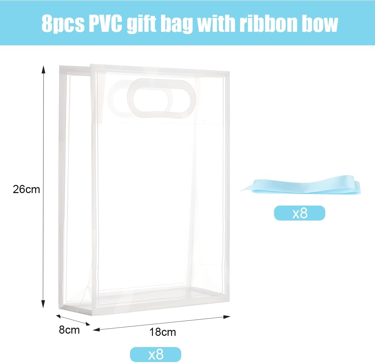 Detalle de Medium Gift Bags with Handle, 8 Pack – Clear PVC with Blue Ribbon Bow (Blue) for Festive Occasions