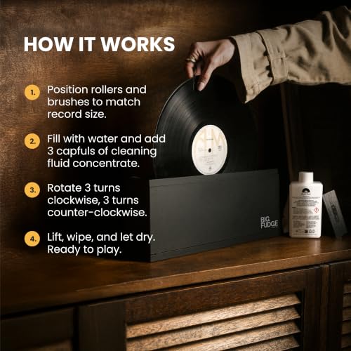 Detalle de BIG FUDGE Schallplatten Reinigung Vinyl Reiniger – Komplettes Plattenwaschset mit Spinner-Maschine