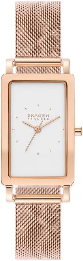 Detalle de Skagen Hagen Damenuhr – Edelstahl oder Lederband, Quarz-Drei-Zeiger, 43 mm Gehäuse