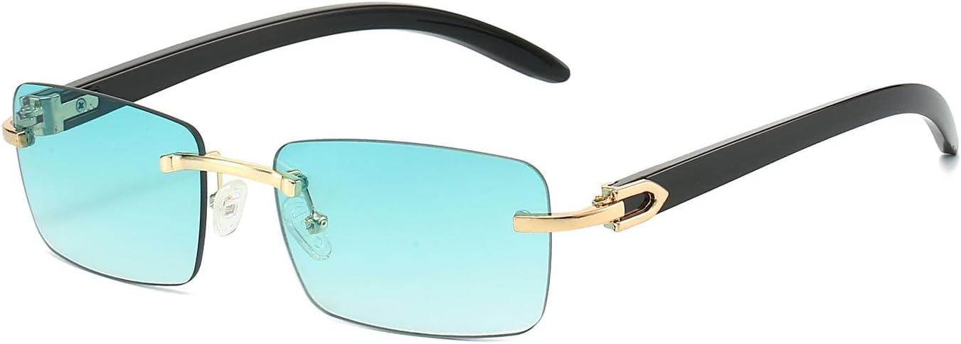 Detalle de YAMEIZE Trendy Rimless Metal Rectangle Sunglasses – UV400 Protection, Unisex
