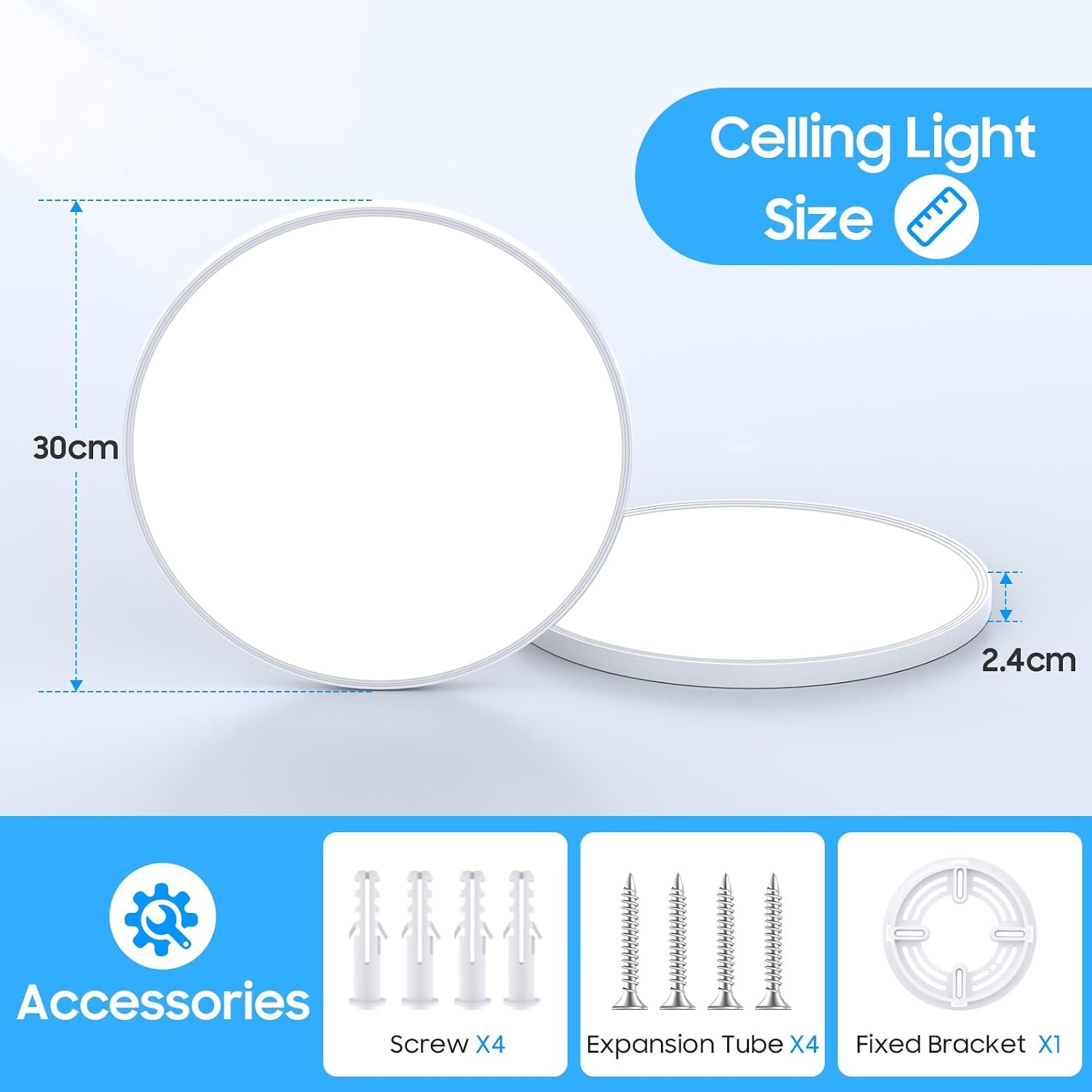 Detalle 2 de Deckenlampe LED Flach Rund, 24 W / 2.400 lm, IP44 – kaltweiß 6.500 K, Ø 30 cm