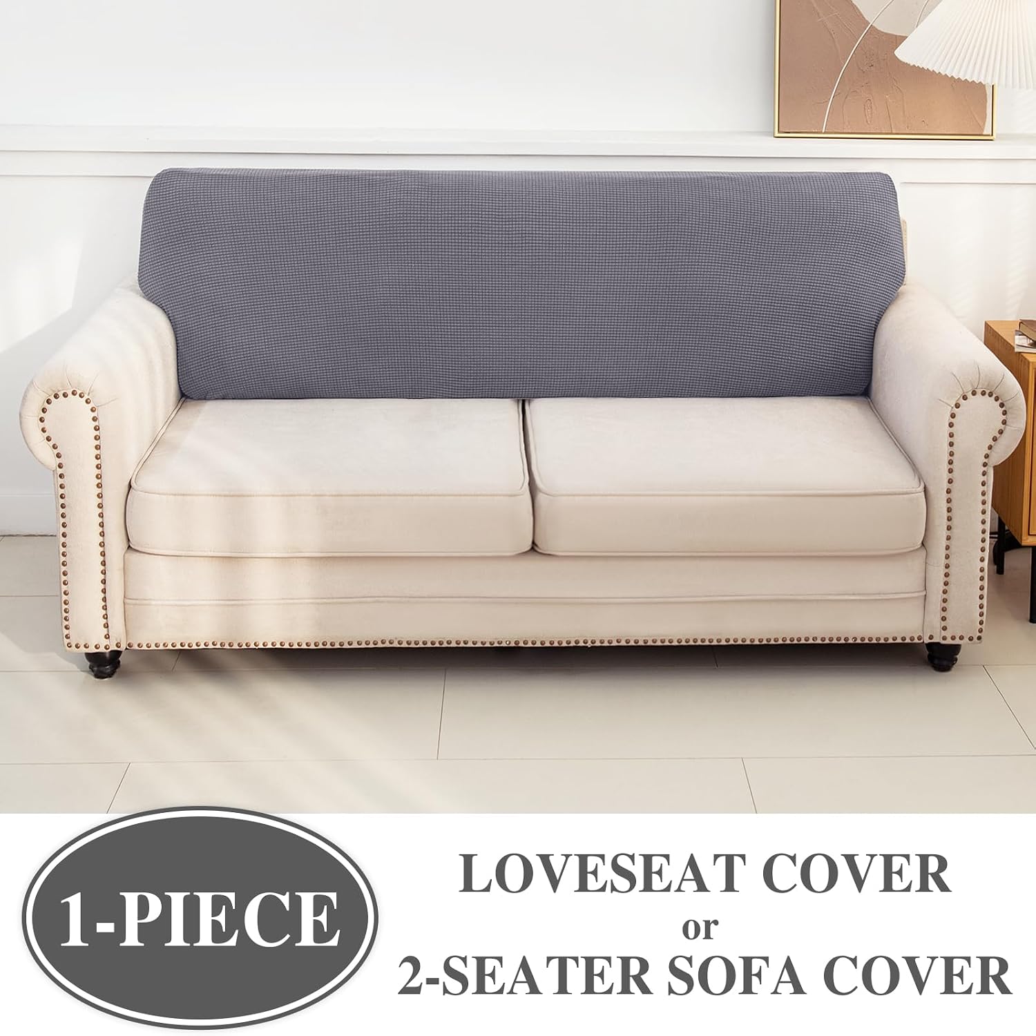 Thumbnail 2 de LA MEACK Stretch Loveseat Cover, Light Gray, Washable Polyester-Spandex