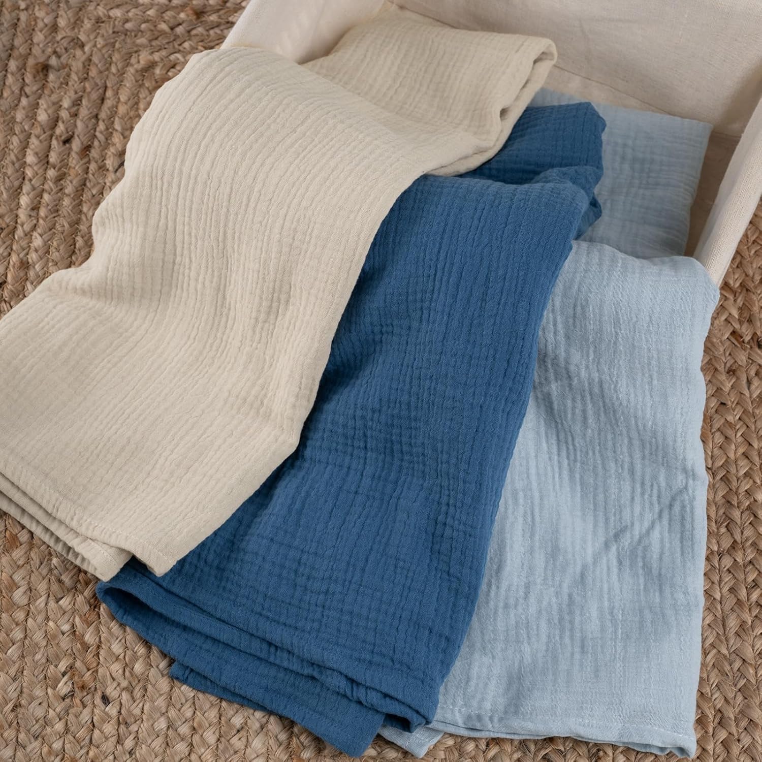 Thumbnail 3 de Soarwg Kids Muslin Swaddle Blanket (Pack of 3) – Large 95 x 100 cm, Blue