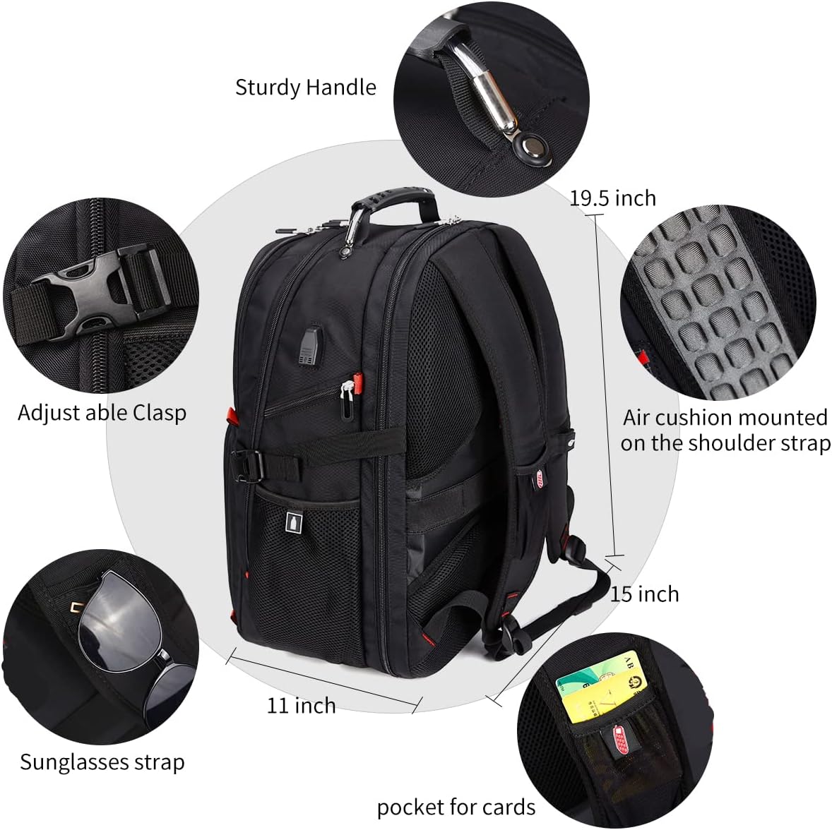 Thumbnail 3 de SHRRADOO Extra Large Travel Laptop Backpack for Men, 50L Capacity