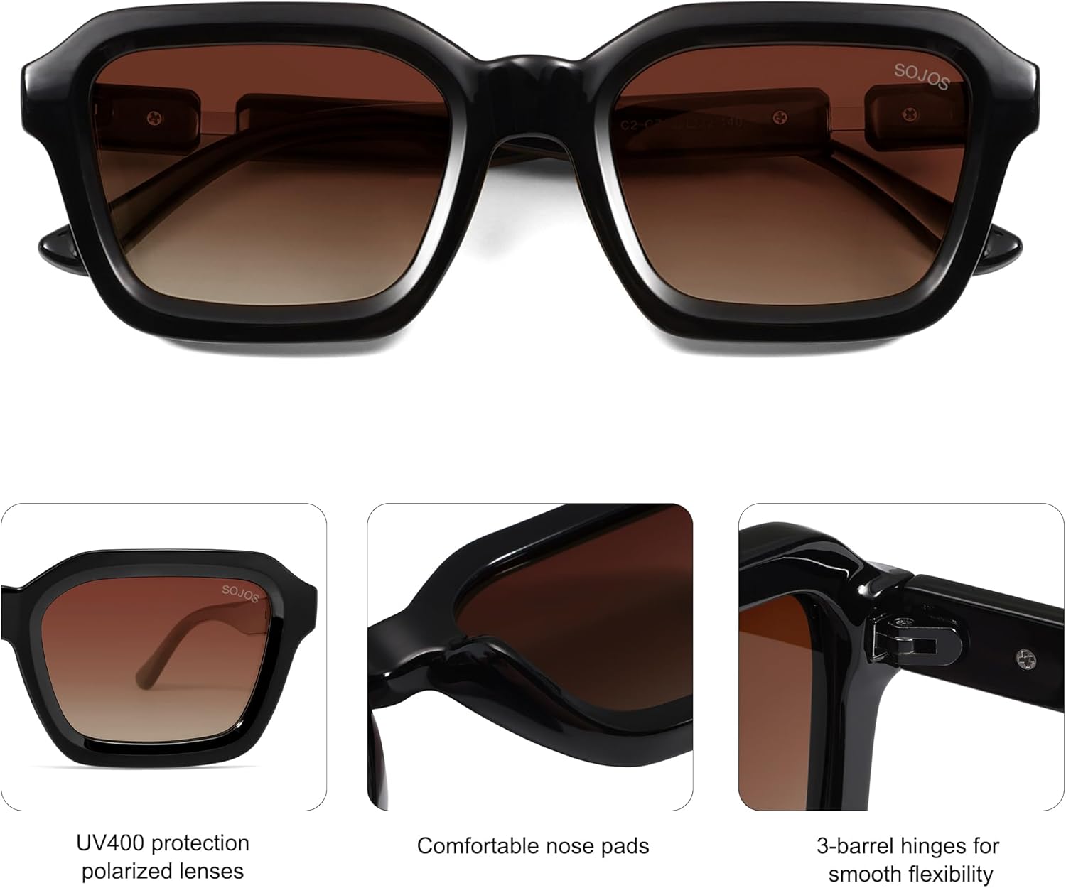 Thumbnail 2 de SOJOS Retro Polarisierte Quadratisch Sonnenbrille SJ2377 – Hexagonales Design, UV400 Schutz