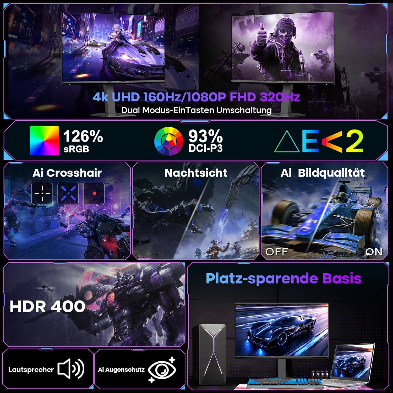 Thumbnail 1 de Amzfast 27 Zoll 4K Dual Modus Gaming Monitor (AMZG27F6U) – Geschwindigkeit trifft Vielseitigkeit