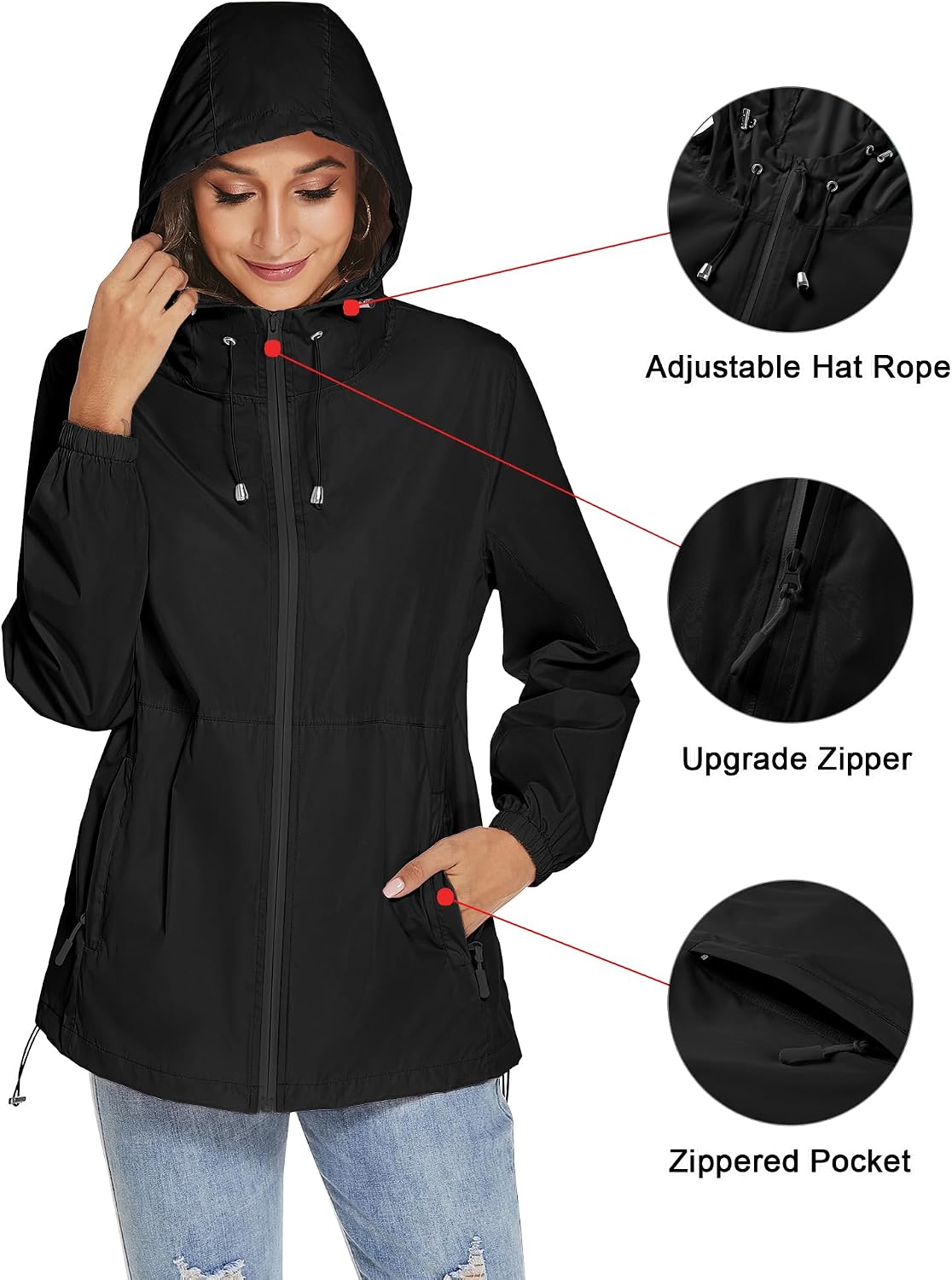 Detalle de iWoo Women’s Waterproof Lightweight Rain Jacket with Packaway Hood & Carry Bag