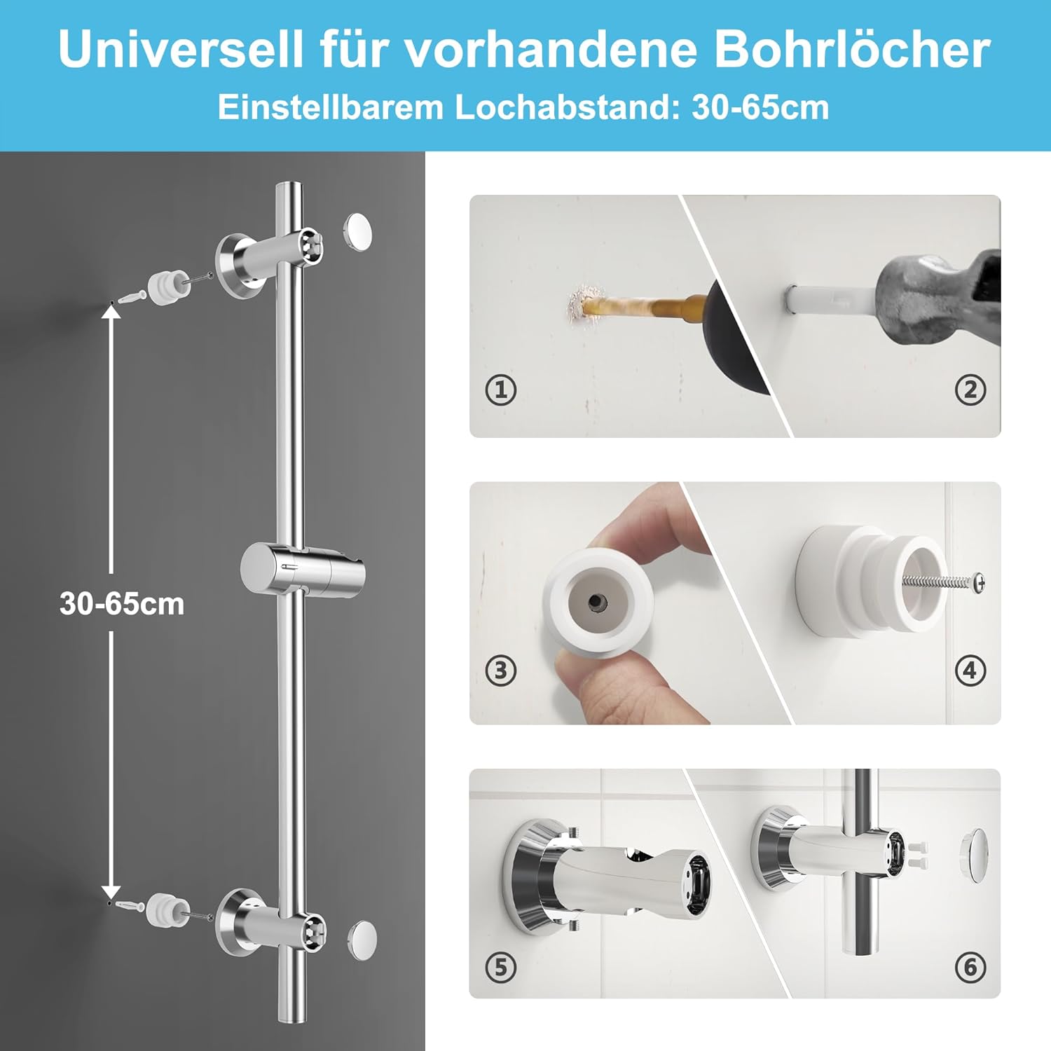 Detalle de Görbach Colonna Doccia con Miscelatore Termostatico: set completo in acciaio inox con doccetta, tubo 150 cm e asta 70 cm